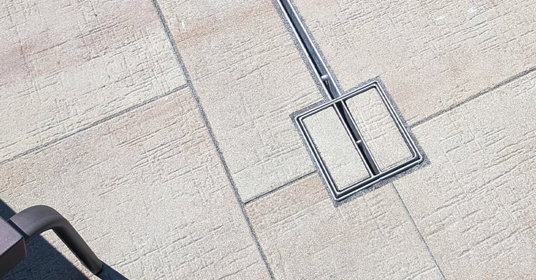Pool Deck Drain Integrated with patio pavers